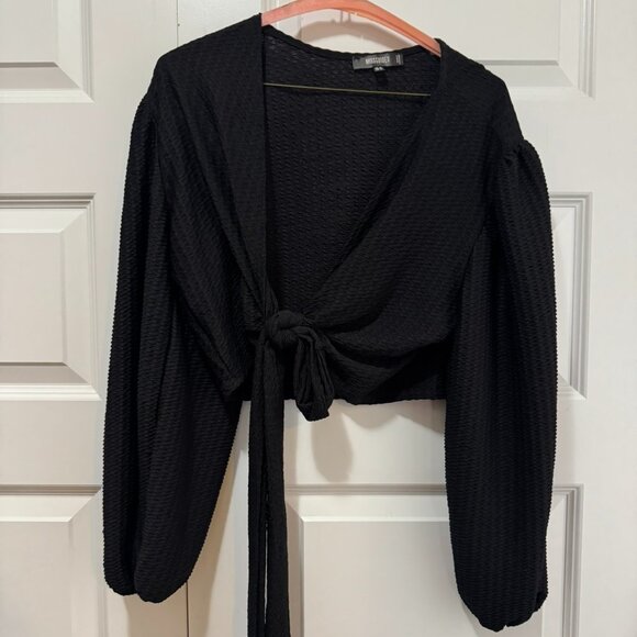 Missguided Tops - Missguided Tie-Front Textured Blouse – Size US 14